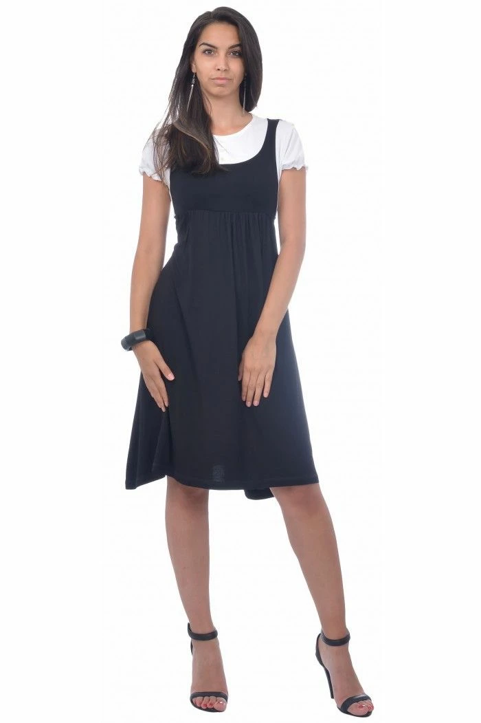 RebelsMarket Dresses Black And White Dress, Knee Length Dress, Midi Dress, Short Sleeve Dress