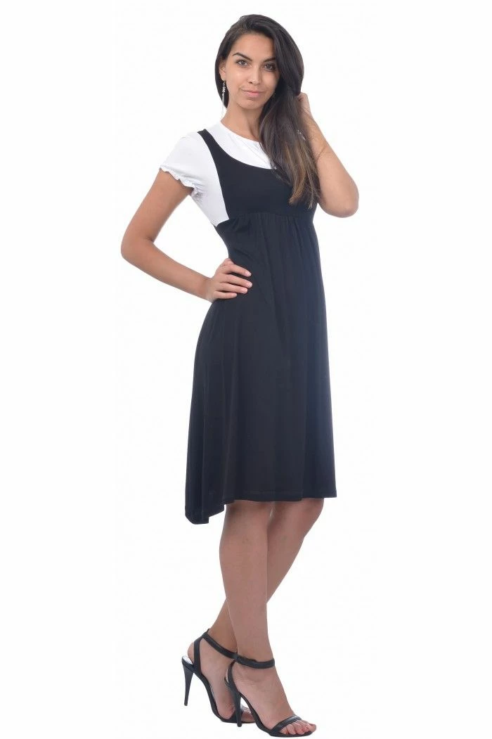 RebelsMarket Dresses Black And White Dress, Knee Length Dress, Midi Dress, Short Sleeve Dress - Image 3