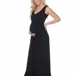 White Mark Clothing Dresses Ruched Hem Maxi Maternity Dress