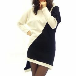 RebelsMarket Dresses Asymmetrical Knitted Dress, Black And White Dress, Plus Size Oversize Dress