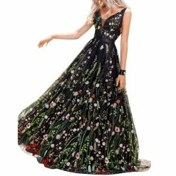 RebelsMarket Dresses Streetwear Vintage Retro Boho Bohemian Sleeveless Backless V Neck Floral Floor Length Dress