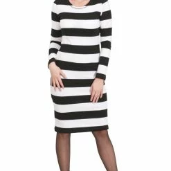 RebelsMarket Dresses Stripped Knitted Dress, Knee Length Dress, Plus Size Dress, Oversize Dress