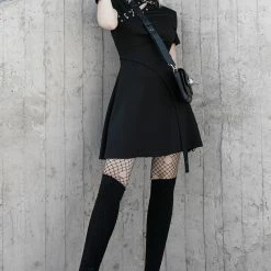 Punk Rave Dresses Shoulder Cut Out Black Punk Dress