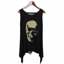 RebelsMarket Tanks Tops & Camis Punk Streetwear Rock Women's Black Tassel Backless Skull Print Sleeveless Top