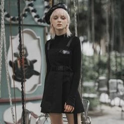 Punk Rave Dresses Gothic Punk Skeleton Embroidery Spaghetti Strap Mini Dress