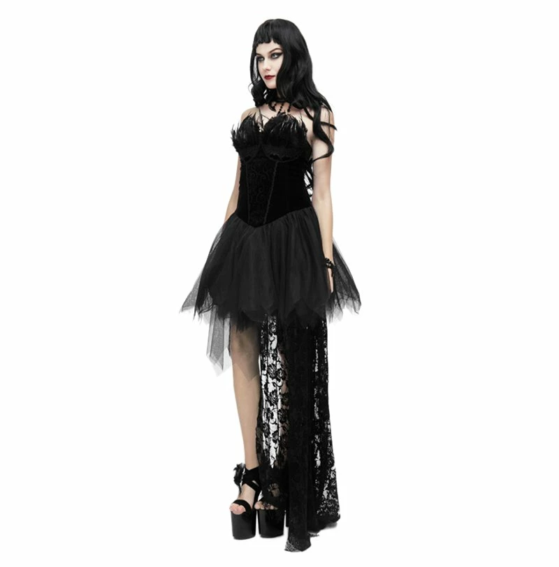 Eva Lady Dresses Gothic Sleeveless Black Patch Design Back Lacing Asymmetric Hem Corset Dress - Image 2