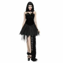 Eva Lady Dresses Gothic Sleeveless Black Patch Design Back Lacing Asymmetric Hem Corset Dress
