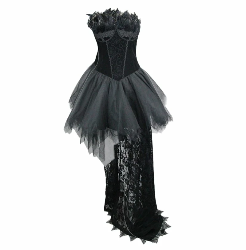 Eva Lady Dresses Gothic Sleeveless Black Patch Design Back Lacing Asymmetric Hem Corset Dress - Image 5