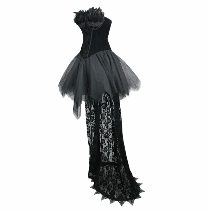 Eva Lady Dresses Gothic Sleeveless Black Patch Design Back Lacing Asymmetric Hem Corset Dress - Image 6
