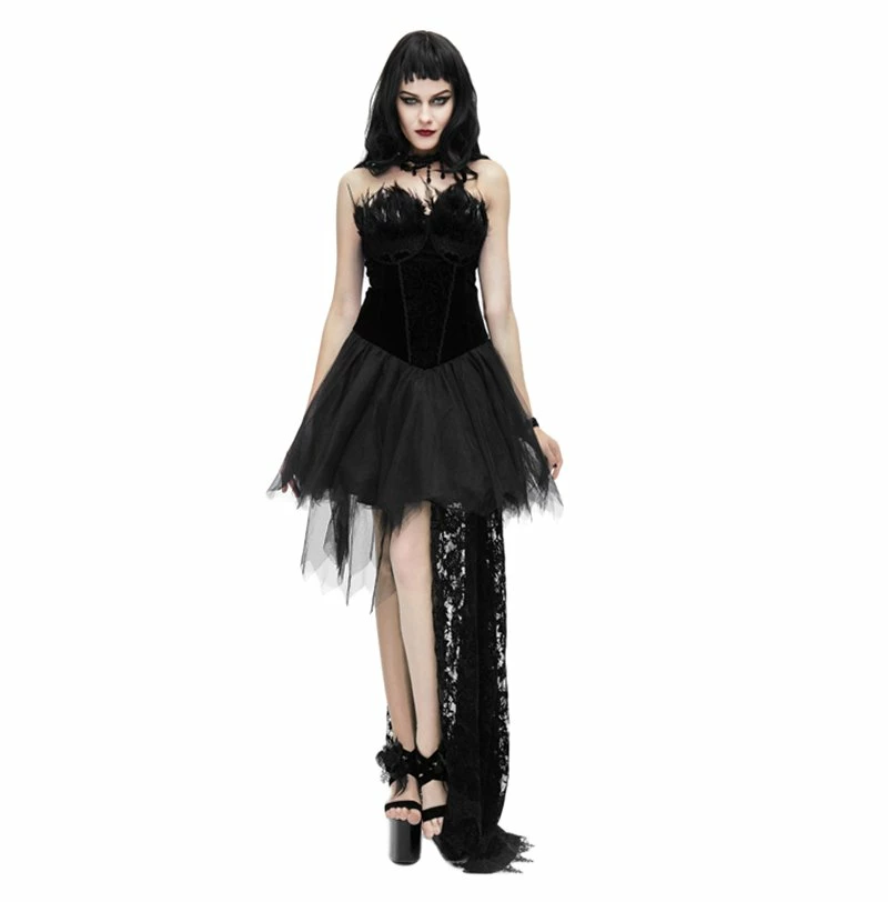 Eva Lady Dresses Gothic Sleeveless Black Patch Design Back Lacing Asymmetric Hem Corset Dress