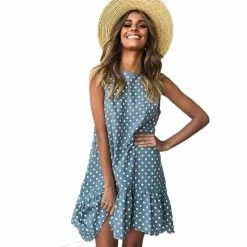 RebelsMarket Dresses Streetwear Vintage Retro Sleeveless Polka Dot Ruffled Mini Dress