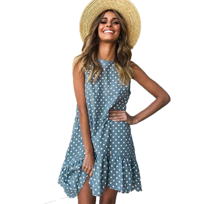 RebelsMarket Dresses Streetwear Vintage Retro Sleeveless Polka Dot Ruffled Mini Dress