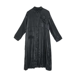 FashionSprout Dresses Solid Color Button-Up Loose-Fit Mid-Calf Dress