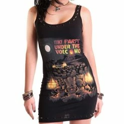 RebelsMarket Dresses Tiki Party Tank Hawaii Rockabilly Made In Italy Maxi Top Punk Rock Black