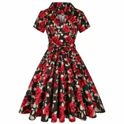 FashionSprout Dresses V-Neck 50s 60s Vintage Rockabilly Dress