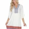 White Mark Clothing Dresses V-neckline Embroidered Loose Dress