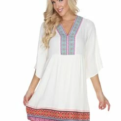 White Mark Clothing Dresses V-neckline Embroidered Loose Dress