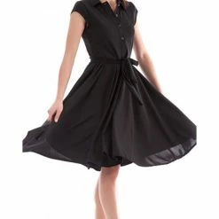 RebelsMarket Dresses Black Midi Dress, Knee Length Dress, Plus Size Dress, Oversize Dress