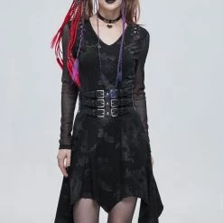 Thinkers Clothing Dresses Web Print V Neck Asymmetrical Hem Mini Dress