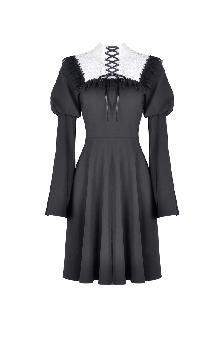 Dark In Love Dresses White Lace Up Chest Trumpet Sleeves Ruffled Mesh Cute Goth Chiffon Dress - Image 2