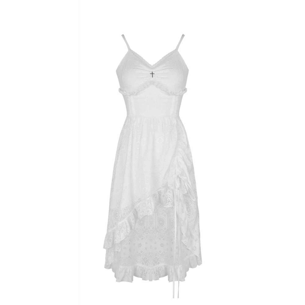 Dark In Love Dresses White Spaghetti Strap Steampunk Asymmetrical Lace Cocktail Dress - Image 2