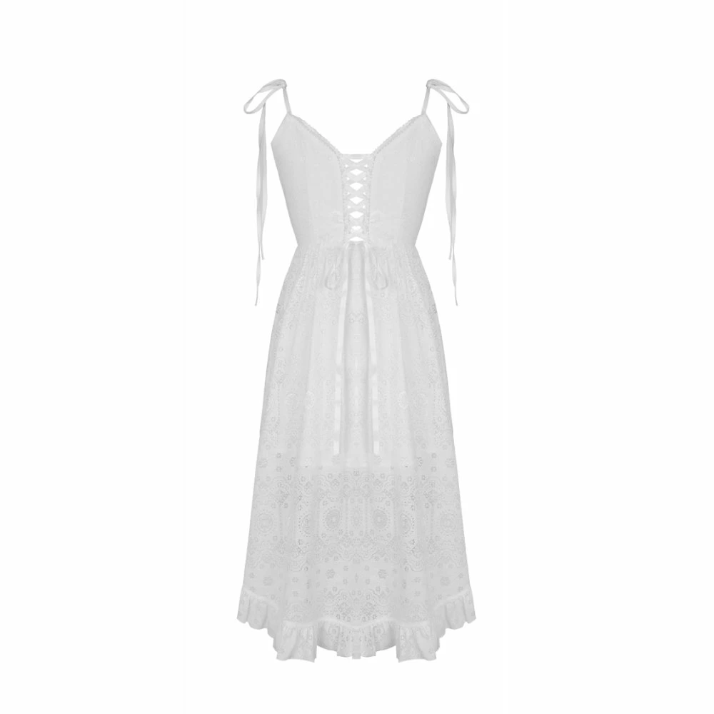 Dark In Love Dresses White Spaghetti Strap Steampunk Asymmetrical Lace Cocktail Dress - Image 3