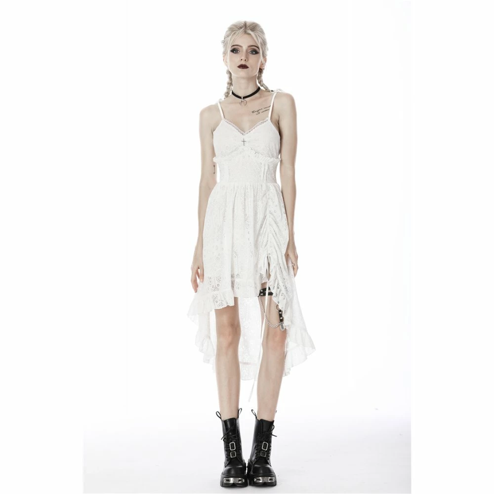 Dark In Love Dresses White Spaghetti Strap Steampunk Asymmetrical Lace Cocktail Dress - Image 4