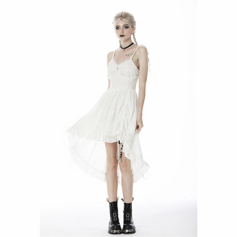 Dark In Love Dresses White Spaghetti Strap Steampunk Asymmetrical Lace Cocktail Dress - Image 6