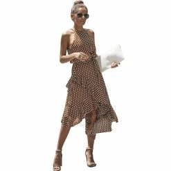 RebelsMarket Dresses Women’s Sleeveless Ruffles Polka Dot Casual Dress